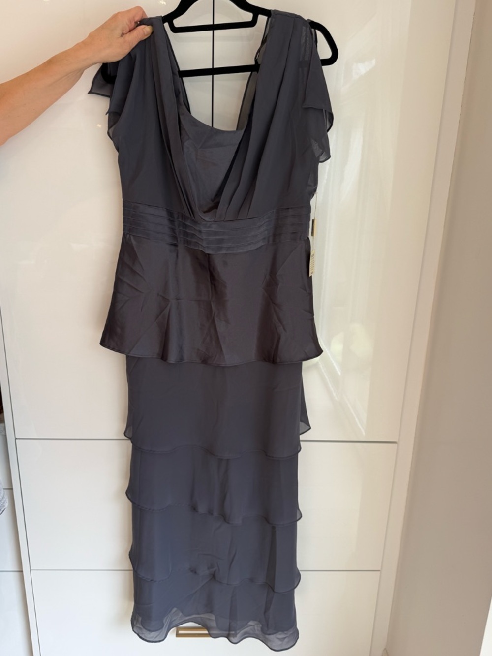 Tradition Tiered Dress NWT Size 14 Steel Grey Layered Ruffle Feminine Formal - Picture 7 of 7